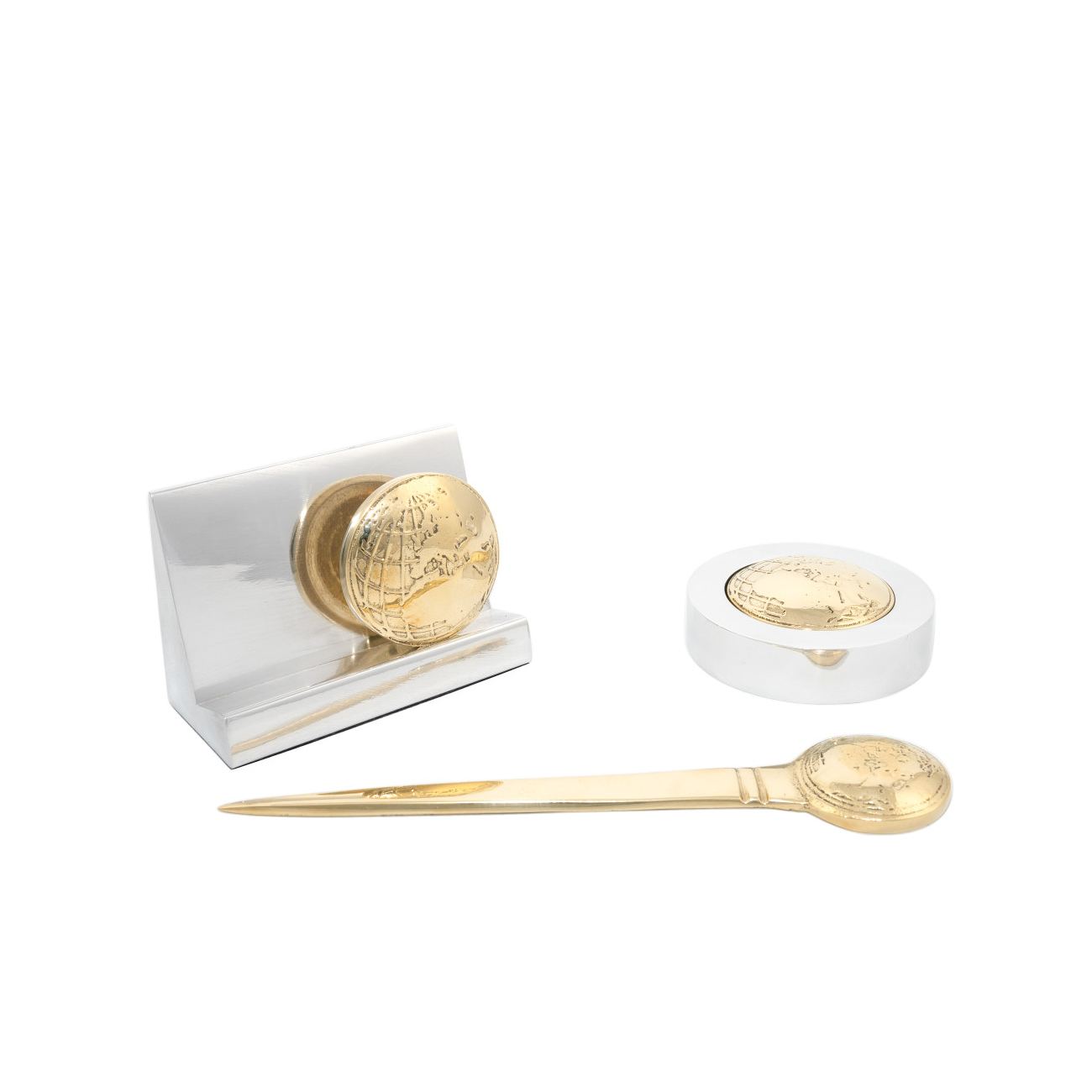 Globe Design Desk Accessories Set of 3 Letter Opener, Paperweight or Paper Holder, Business